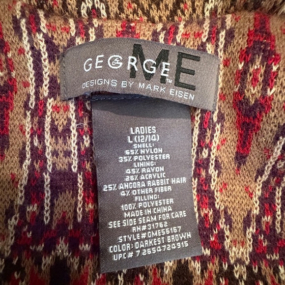 George by Mark Eisen Chocolate Puffer Hooded Vest Zip Up,  Size Large - Picture 9 of 12